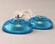 blue yo-yo with white string unscrewed.